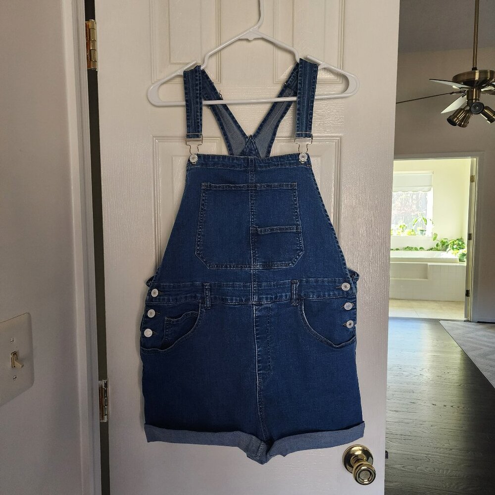 Womens Overalls Shorts Denim Bib Straps Shorts Large - Picture 1 of 3